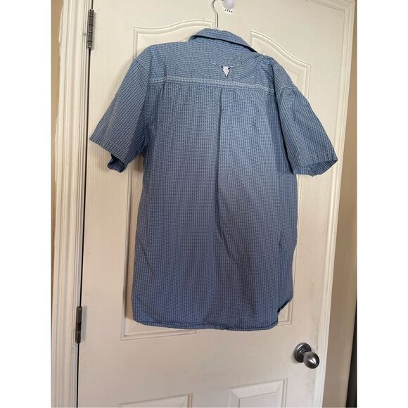 Cowboy Hardware Mens Blue 100% Cotton Short Sleeve Button Up Shirt Size Large - Picture 12 of 12